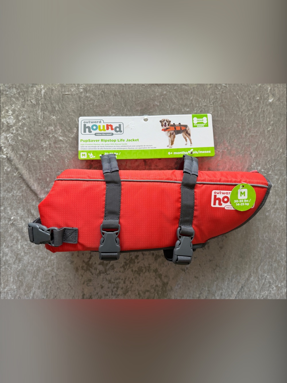 Outward Hound Orange Dog Life Jacket with Gray Straps